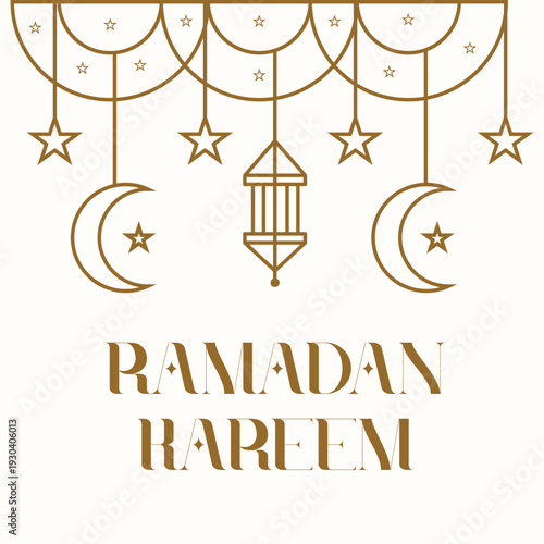 Ramadan Kareem vector banner, text in middle with lantern and Mosque. Ramadan Kareem ads, flyer, invitation, greeting card.