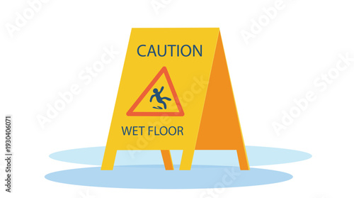 Caution Wet Floor Warning Sign Illustration Isolated on White Background