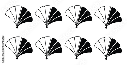 Symmetrical Fan Shapes Black and White Vector Illustration
