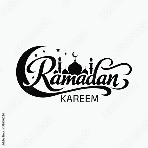 Ramadan Kareem vector banner, text in middle with lantern and Mosque. Ramadan Kareem ads, flyer, invitation, greeting card.
