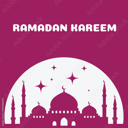 Ramadan Kareem vector banner, text in middle with lantern and Mosque. Ramadan Kareem ads, flyer, invitation, greeting card.
