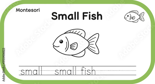 Montessori Small Fish Coloring Page for Kids - Learn to Write