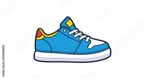 Blue Sneaker Vector Illustration, Flat Design, Sport Shoe, Fashion, Footwear, Icon