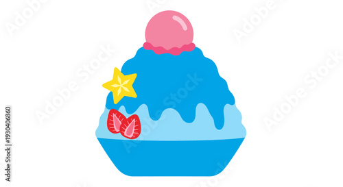 Blue shaved ice dessert vector illustration, summer treat graphic, food design, sweet concept