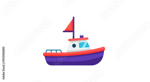 Boat illustration, vector style graphic, for travel, nautical design, sea adventure, isolated