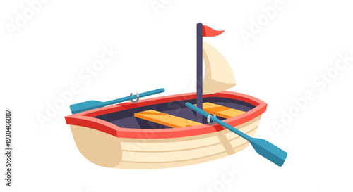 Boat Vector Illustration, Flat Design, Nautical Theme, Transportation, Travel, Cartoon Style
