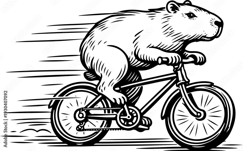 Obraz premium Capybara Riding a Bicycle Hand-Drawn Sketch Vector Illustration