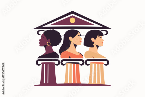 three women as pillars of strength,representing history and progress illustration
