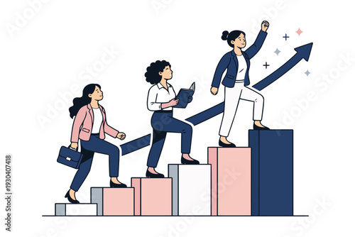 businesswomen climbing stairs graph success career growth teamwork concept