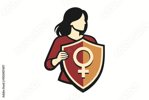 woman holding shield with female symbol protection and strength