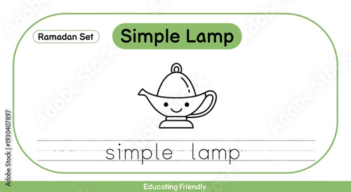 Ramadan Simple Lamp Coloring Page for Kids - Learn to Write 'Simple Lamp'