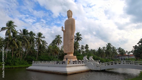View on the Buddha sculpture in memory of the victims of the tsunami. Peralia, Sri Lanka