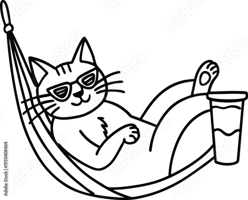 Cartoon cat wearing sunglasses line art
