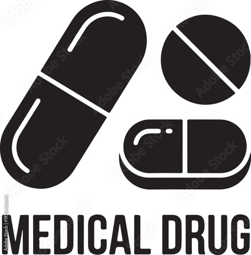 Black and white illustration of three different types of medical drugs