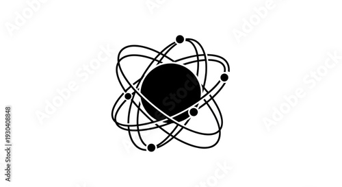Simple black line atom model icon.