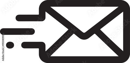 A sleek black and white icon of an envelope with motion lines indicating speed