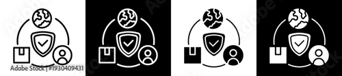 Cyber Security Icon In Flat Version On Black And White Background