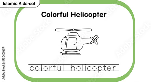 Colorful Helicopter Coloring Page for Kids - Islamic Kids Set