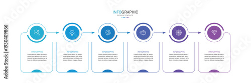 Business infographic template. 6 Step timeline journey. Process diagram, Infographic elements vector illustration.	