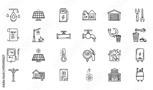 Public utilities line vector icon set for web and mobile applications