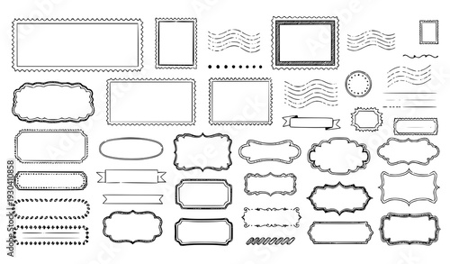 Tableau sur toile Coastal retro doodle vector frames with postmark and decorative label shapes