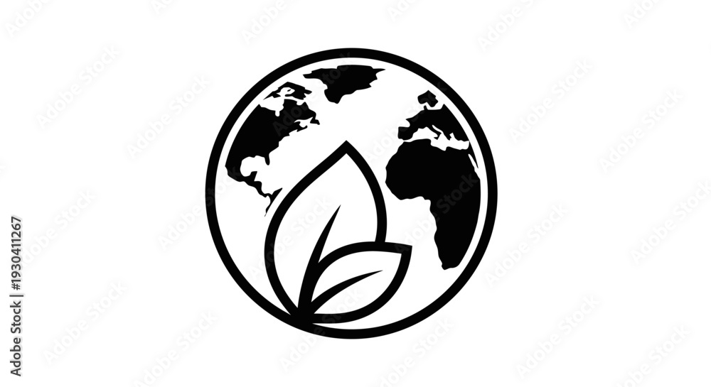 Obraz premium Earth Globe with Leaf Icon Symbol.