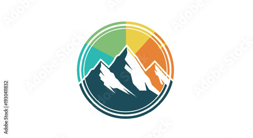 Mountain peaks in a circular logo.