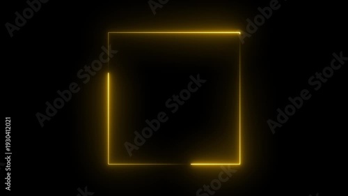 Yellow neon square frame with smooth light sweep and subtle liquid distortion on transparent background seamless loop overlay Suitable for concert visuals festive events and modern branding design