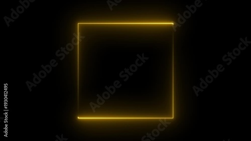 Yellow neon square frame with smooth light sweep and subtle liquid distortion on transparent background seamless loop overlay Suitable for concert visuals festive events and modern branding design
