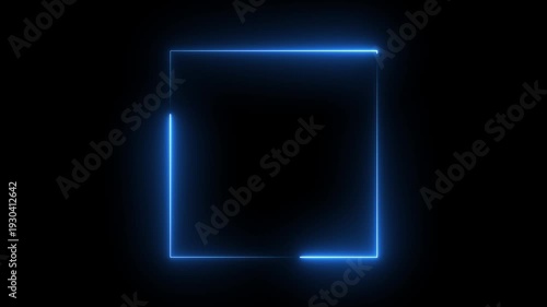 Blue neon square frame with smooth light sweep and subtle liquid distortion on transparent background seamless loop overlay Suitable for concert visuals festive events and modern branding design