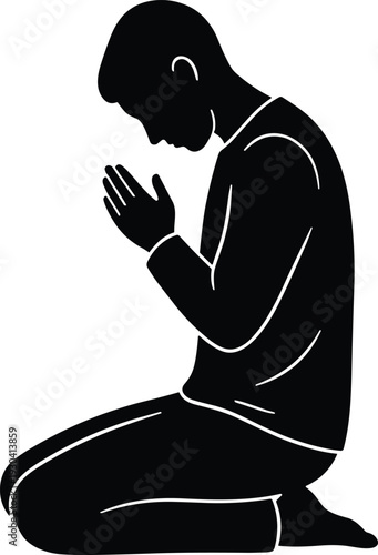 Silhouette person praying, meditation posture, spiritual devotion, religious practice, mindfulness reflection, inner peace, worship gesture, faith expression, calm focus, humility