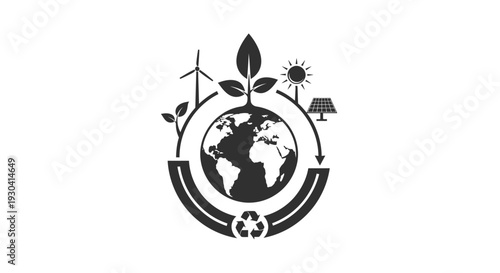 Eco Friendly Globe With Green Leaves.