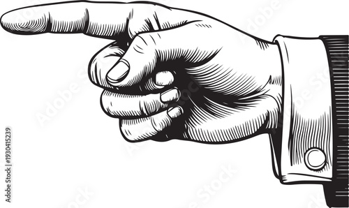 A detailed illustration of a pointing hand with a ruler along the forearm