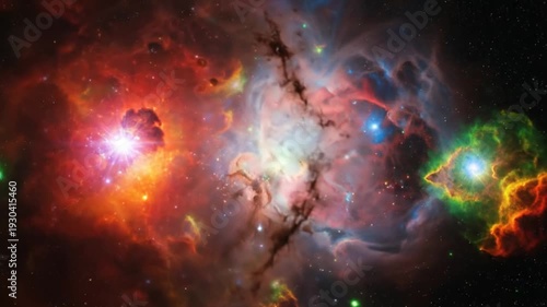 Colorful Deep Space Nebula with Vibrant Gas Clouds and Stellar Formation in a Cosmic Explosion