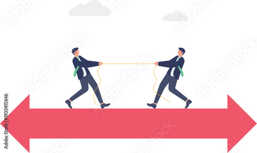 Two Businessmen Pulling Rope in Opposite Directions Conflict