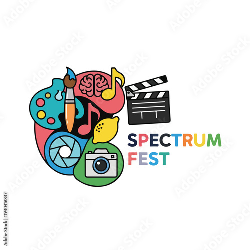 A colorful collection of creative symbols and the word "FEST