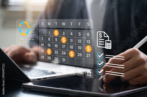 Foto Digital finance management for monthly budget planning and expense tracking, cor