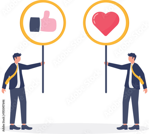Businessman Holding Social Media Like and Heart Notification Signs