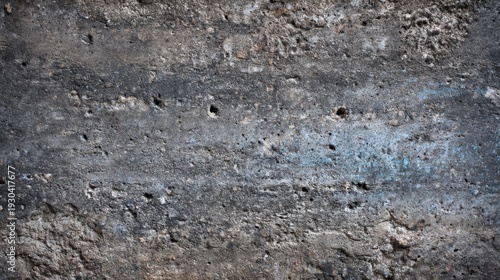 Textured Concrete Surface with Gray and Blue Tones, Featuring Cracks, Holes, and a Weathered Appearance Ideal for Background or Abstract Design