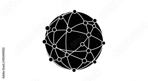 Black and white network globe symbol.