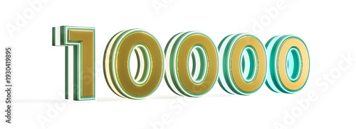 Golden 3D Number 10000 with Neon Glow, Isolated on Transparent Background, High-Resolution Illustration