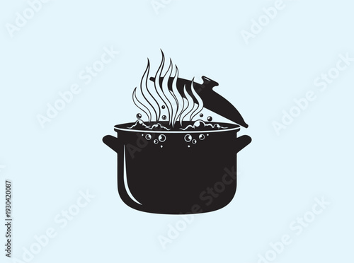 Clean kitchen icon with vigorous steam motion lines for restaurant use
