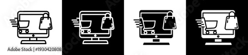Online Shopping Icon In Flat Version On Black And White Background