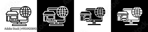 Shopping Icon In Flat Version On Black And White Background
