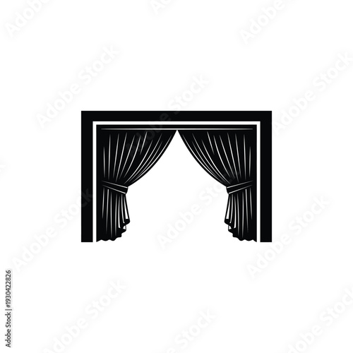 Theater Curtain Opening to Reveal an Empty Stage from a Front View