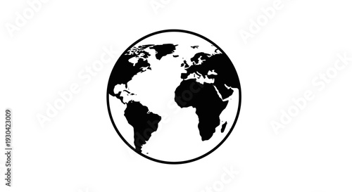 Black and white earth globe icon.