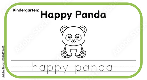 Kindergarten Happy Panda Writing Practice Sheet with Cute Panda Illustration