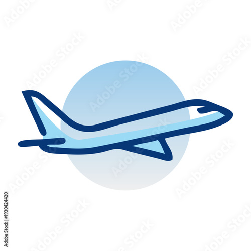 Logo agencia de viajes. Dibujo sencillo con líneas de un avión sobre un círculo 