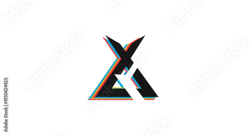 Glitchy triangle shaped abstract symbol.