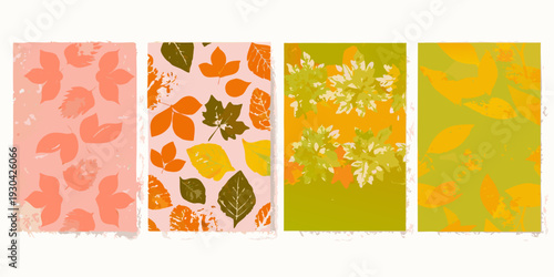 Four rectangular panels displaying autumnal leaf patterns in warm tones